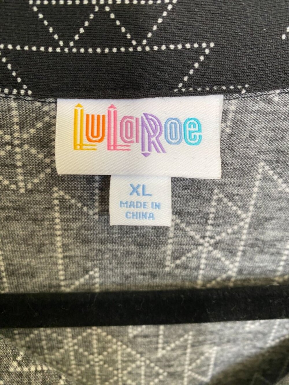 LuLaRoe Womens Ellie Geometric Print Collared Shirt Dress Waist Tie XL Black NEW - Picture 4 of 7